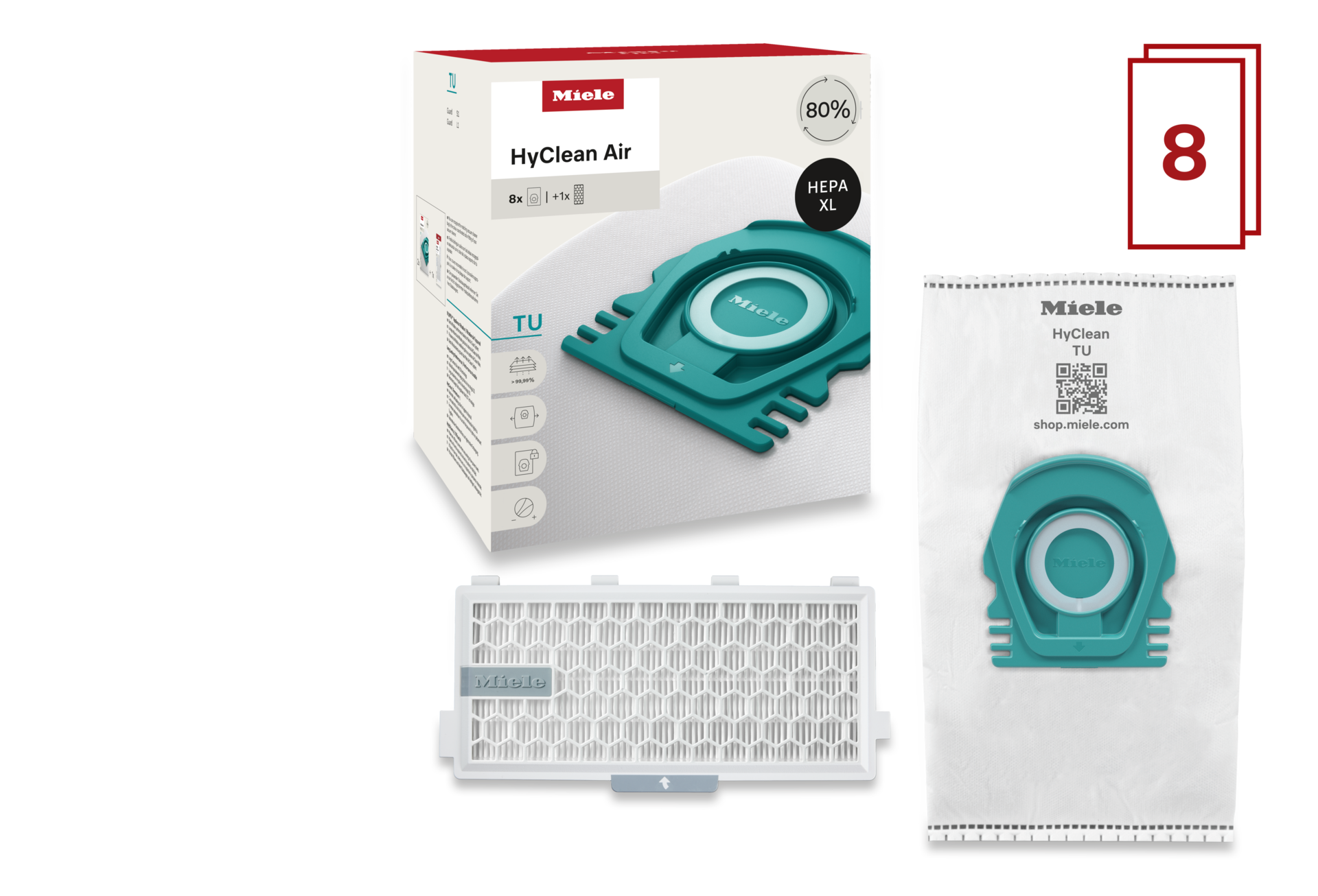 Miele TU Allergy XL HyClean Air 8 Vacuum Bags & HEPA Filter Combo