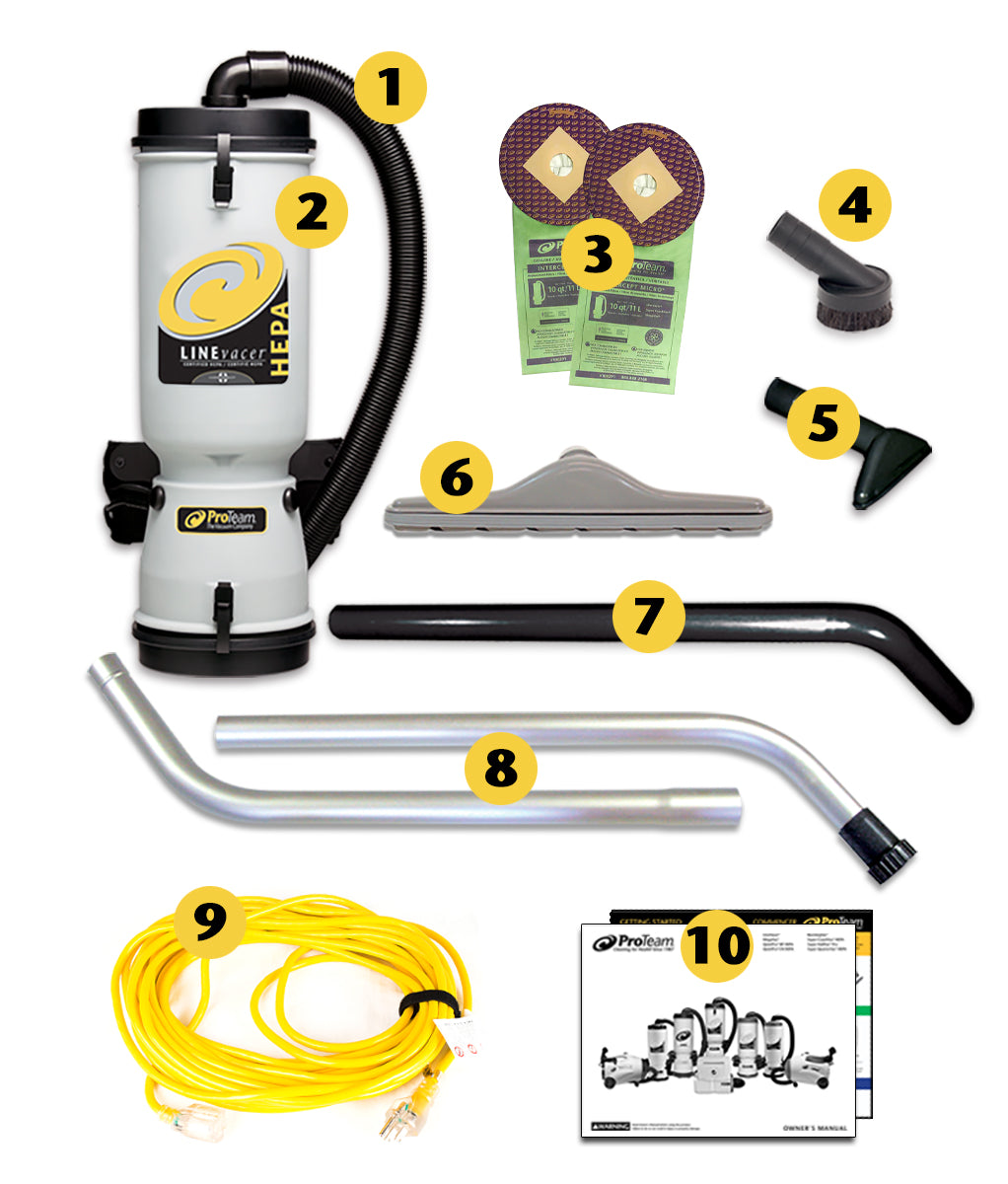 ProTeam LineVacer HEPA 10 qt. Backpack Vacuum w/ High Filtration Tool Kit (100277)