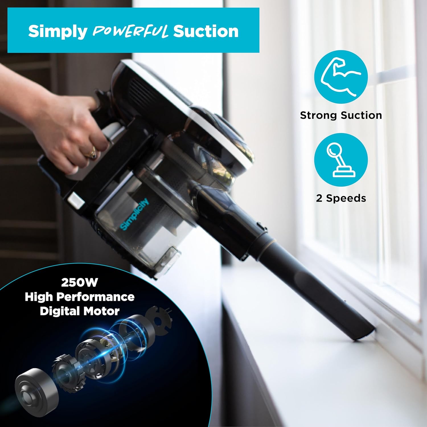 Simplicity Deluxe Cordless Stick Vacuum Black-S65D-2