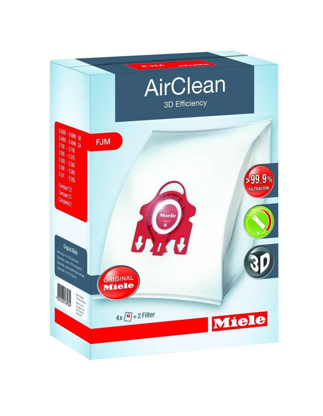 Miele FJM bags acevacuums | MIEL FJM VACUUM CLEANER BAGS 4 FJM AirClean Vacuum Bags 1 Motor Filter 1 Super Air Clean Filter  Fits Miele Vacuum models S241, S256i, S290, S291, S300i, S399, S500, S578, S700, S758, S4000, S4999