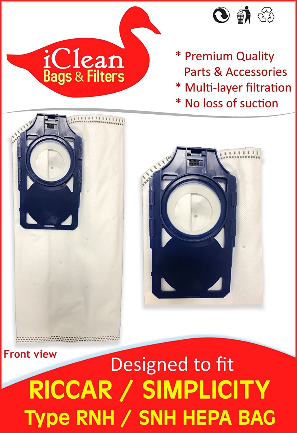 Riccar - Simplicity Upright Vacuum Cleaner HEPA Bag Type RNH-6 and SNH-6 by iClean Vacuums