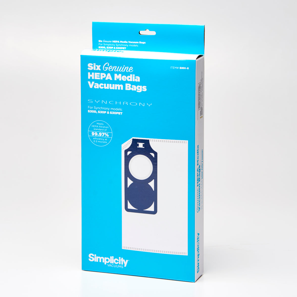 Simplicity Synchrony SNH‑6 HEPA Media Bags – 6‑Pack Genuine Replacement