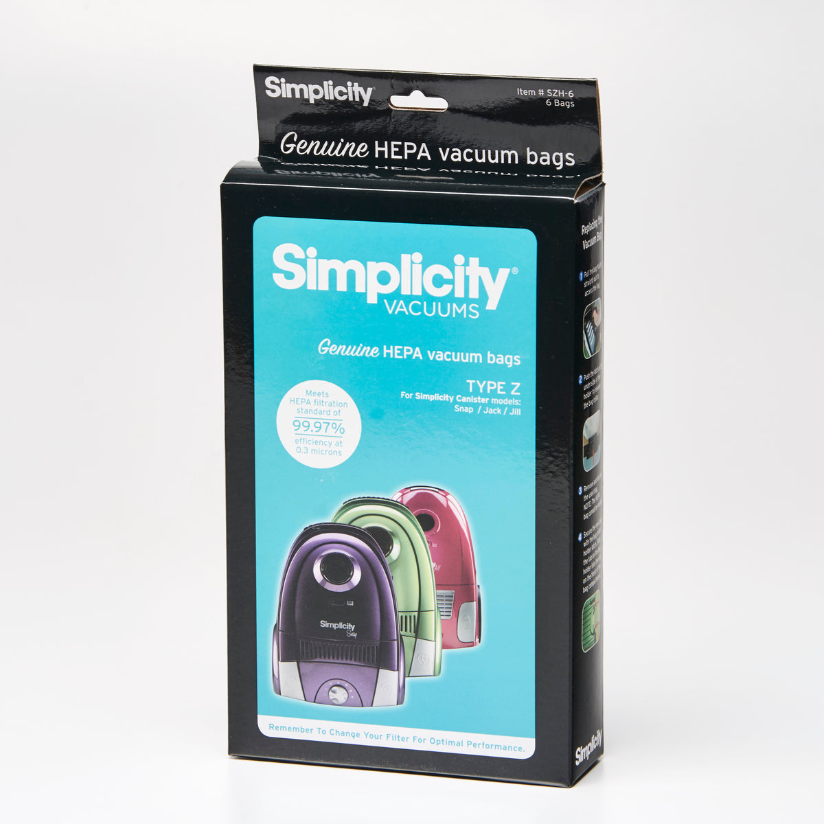 Simplicity Style Z HEPA Bags SZH-6 – 6-Pack for Upright Vacuums