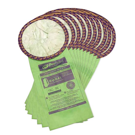 ProTeam Intercept Micro Filter Bag, Open Collar, Fits 6 Qt. (10-Pack) #100431