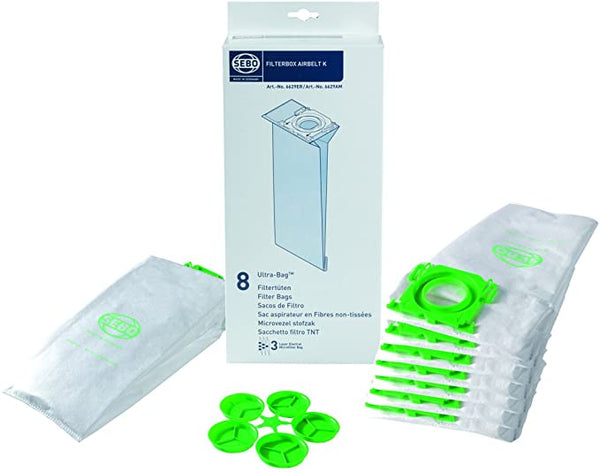 Sebo Filter Bag Box K (8-piece carton), 8 bags with caps – 6629A3