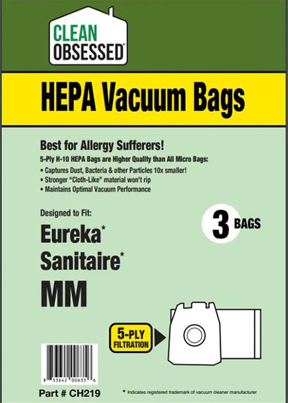 Clean Obsessed Eureka Sanitaire Type MM HEPA Vacuum Bags – 3 Pack Part #CH219