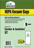 Clean Obsessed Eureka/Sanitaire Type ST HEPA 9/pk Part# CH755 Vacuum Bags
