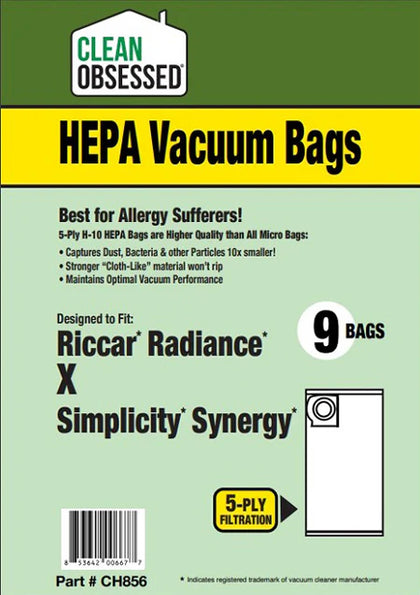 Clean Obsessed Riccar/Simplicity Type X HEPA 9/pk – Riccar Radiance & Simplicity Synergy Part #CH856