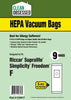 Clean Obsessed Riccar/Simplicity Type F Riccar Supralite, Simplicity F HEPA 9/pk Part# CH817