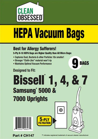 Clean Obsessed Bissell Type 1 4 7 HEPA Vacuum Bags – 9 Pack Part #CH147
