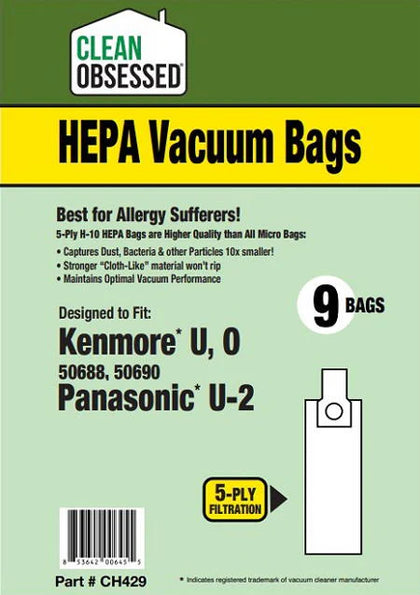 Clean Obsessed Kenmore Type U O HEPA Vacuum Bags – 9 Pack Part #CH429