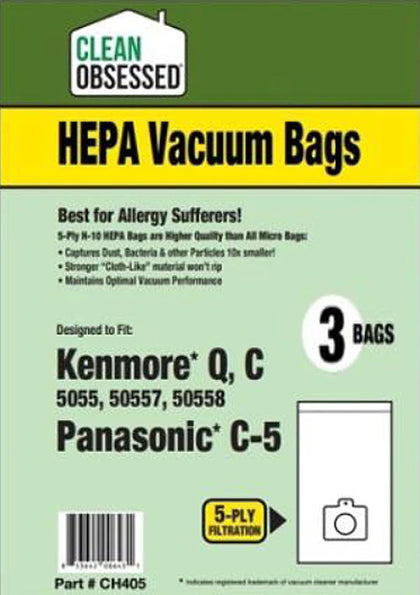 Clean Obsessed Kenmore Type Q C HEPA Vacuum Bags - 3 Pack Part# CH401