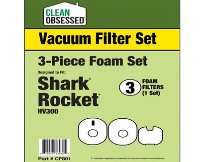 Clean Obsessed Shark Rocket 3-pc Foam Filter Set, HV300 – Part# CF801