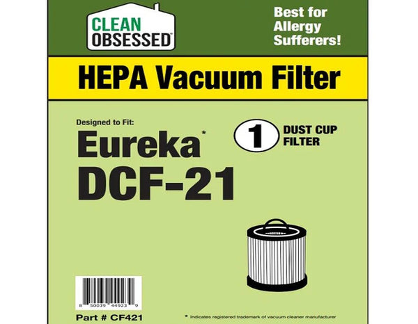 Clean Obsessed Eureka DCF-21 HEPA Filter for Multiple Bagless Uprights – Part# CF421