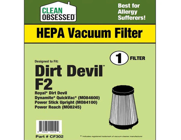 Clean Obsessed Royal/Dirt Devil F2 Cartridge Filter for Stick Vacuums – Part# CF302