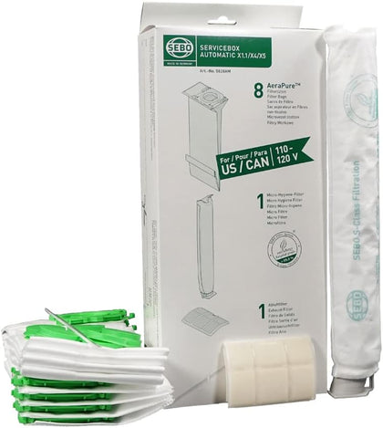 Sebo Service Box X4/X5, X1/X2 (22-Piece Carton) – Includes 8 Bags, Microfilter, Exhaust Filter & Sealing Strip – 5828A5