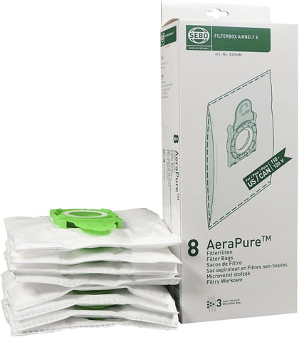 Sebo Filter Bag Box E (9-piece Carton), 8 Bags with Caps – 8300A1