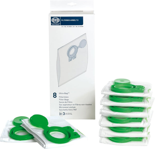 Sebo Filter Bag Box D (24-piece Carton), 8 bags with Caps #8120A3