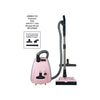 Sebo AIRBELT K3 Premium Canister Vacuum (Pastel Pink) #91699AM – pink vacuum with feature-summary graphic