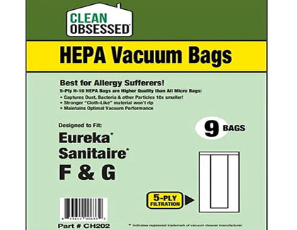 Clean Obsessed Eureka Type F & G HEPA Bags – 9 Pack Part #CH202 available at Ace Vacuums