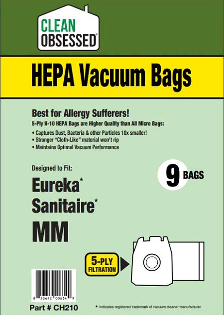 Clean Obsessed Eureka Sanitaire Type MM HEPA Vacuum Bags – 9 Pack Part #CH210