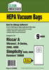 Clean Obsessed Riccar/Simplicity Type A Riccar 2000/4000 SIMP 5000/6000 (Fits Kenmore 50688, Panasonic U) HEPA 9pk Part# CH806 Vacuum Bags available at Ace Vacuums