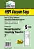 Clean Obsessed Riccar/Simplicity Type F HEPA Vacuum Bags 9/PK – Riccar Supralite & Simplicity F Part #CH817 available at Ace Vacuums
