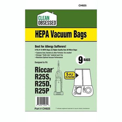 Clean Obsessed Riccar/Simplicity Type R25, R25D, R25P, R25S HEPA 9/pk Part# CH825