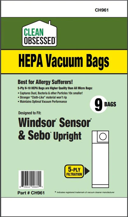 Clean Obsessed Windsor Sensor/Sebo X 9-Pack Vacuum Bags – Part #CH961