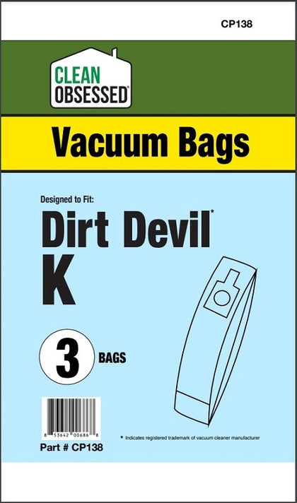 Clean Obsessed Royal/DD Type K Micro Paper Bags 3/PK Part #CP138 available at Ace Vacuums