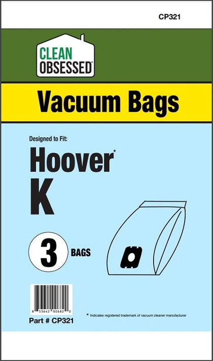 Clean Obsessed Hoover Spirit Type K Micro Paper Bags 3/PK Part #CP321 available at Ace Vacuums