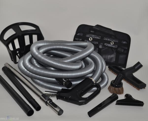 Central Vacuum Fit All 35Ft Low Voltage Vacuum Cleaner Tool Kit #06-4940-66 – coiled hose and attachment-kit contents