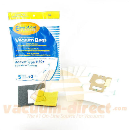 Hoover Type H30+ Generic Vacuum Filter and Bag Set by EnviroCare, 5 Bags & 3 Filters – Part #322