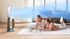 Dyson Air Purifier Humidify+Cool Formaldehyde PH04 #369207-01 – purifier beside family on a rug with airflow illustration