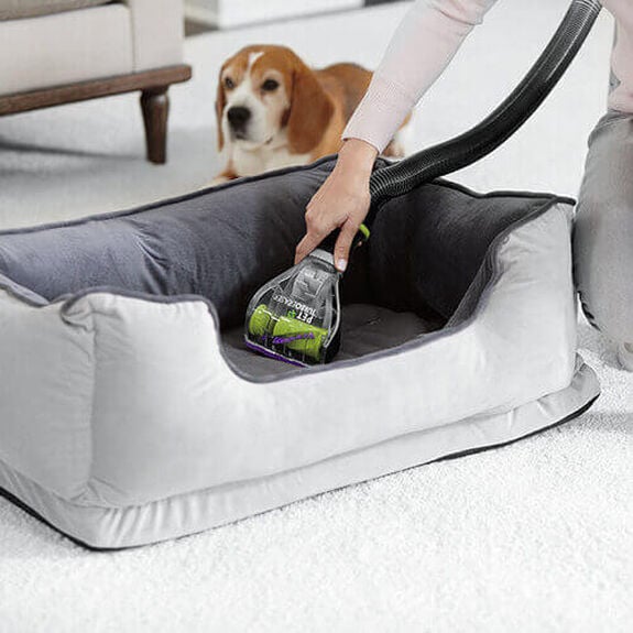 BISSELL Pet TurboEraser Tool 1614936 with White Bristles angled view cleaning a pet bed