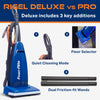 Powr-Flite Rigel Deluxe Upright Vacuum – Part# PV130-W14-U – Deluxe and Pro model comparison graphic