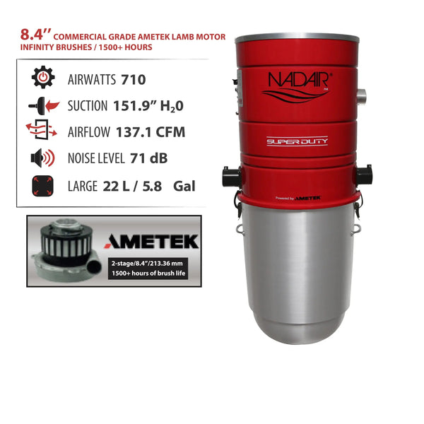 Nadair SD-710-22SF Super Duty HEPA Central Vacuum Power Unit, 710 AW, 22L