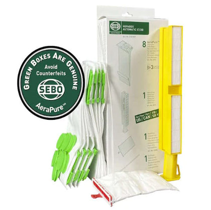 Sebo HEPA Service Box X7/X8 (6-Piece Carton) – 8 Bags, HEPA Microfilter, Exhaust Filter & Sealing Strip – 51829A1