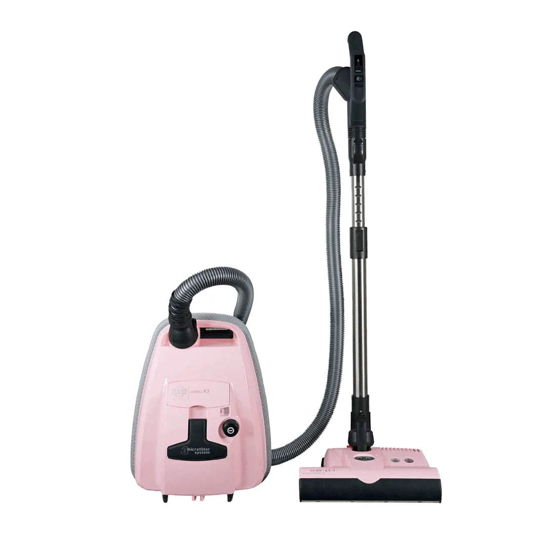 Pastel Pink SEBO AIRBELT K3 Premium canister vacuum model 91699AM with matching ET-1 electric power head