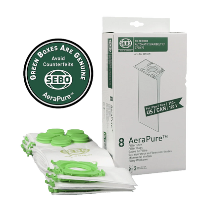 Sebo Filter Bag Box X, G, C, 300/350, 370 (8 Bags with Caps) #5093AM