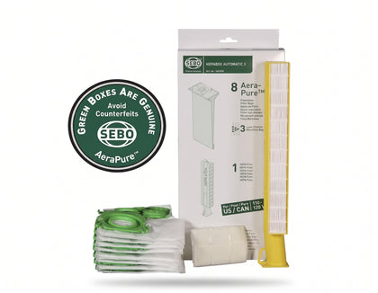 Sebo HEPA Service Box X4/X5, X1/X2 (6-Piece Carton) – 8 Bags, HEPA Microfilter & Exhaust Filter #5827A1
