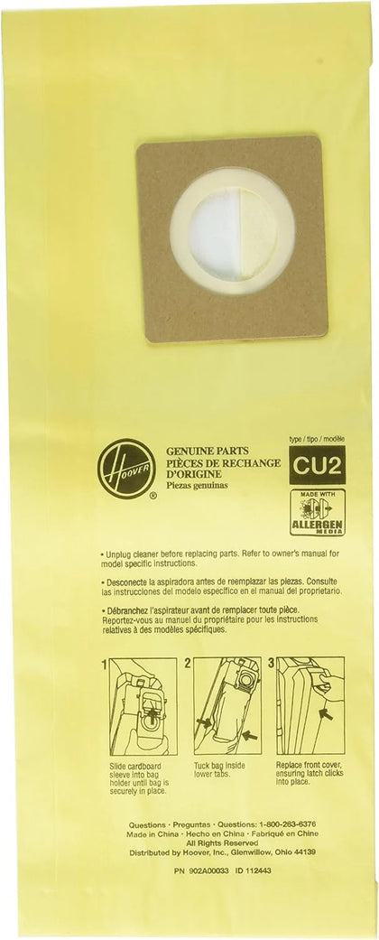 Hoover Commercial CU2 Allergen Filtration Upright Vacuum Bags, 10-Pack – Part #AH10243