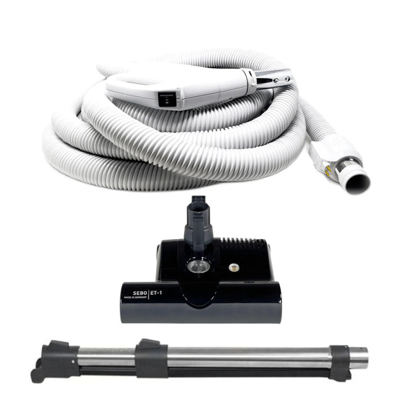 Clean Obsessed Central Vacuum Attachment Kit 30′ Direct Connection Hose with 12″ Power Nozzle (Black) #PSB30D