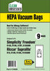 Clean Obsessed Riccar Type R10 S/D/O/P & Supralite Simplicity S10P/S HEPA Bags 9-Pack – Part #CH828 available at Ace Vacuums