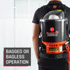 Hoover Backpack Vacuum C2401 with 1 1/2 Tool Set – Part #C2401 – rear view of backpack vacuum worn by person