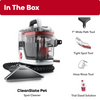 Hoover CleanSlate Pet Portable Spot Cleaner FH14000V front three-quarter view with included tools and trial solution