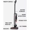 Hoover ONEPWR Evolve Pet Elite Cordless Upright Vacuum BH53801V - angled view with brushroll, headlights and battery feature labels