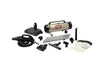 Metrovac PROFESSIONAL EVOLUTION Full-Size Canister Vacuum – Part# 104-577928 – silver canister with multiple floorheads and small tools