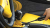 Metrovac VAC N BLO® – Part# 112-112327 – crevice nozzle cleaning yellow seat seam, close-up