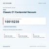 Miele Classic C1 Centennial Vacuum model guide with reference 10015230 and package and care checks